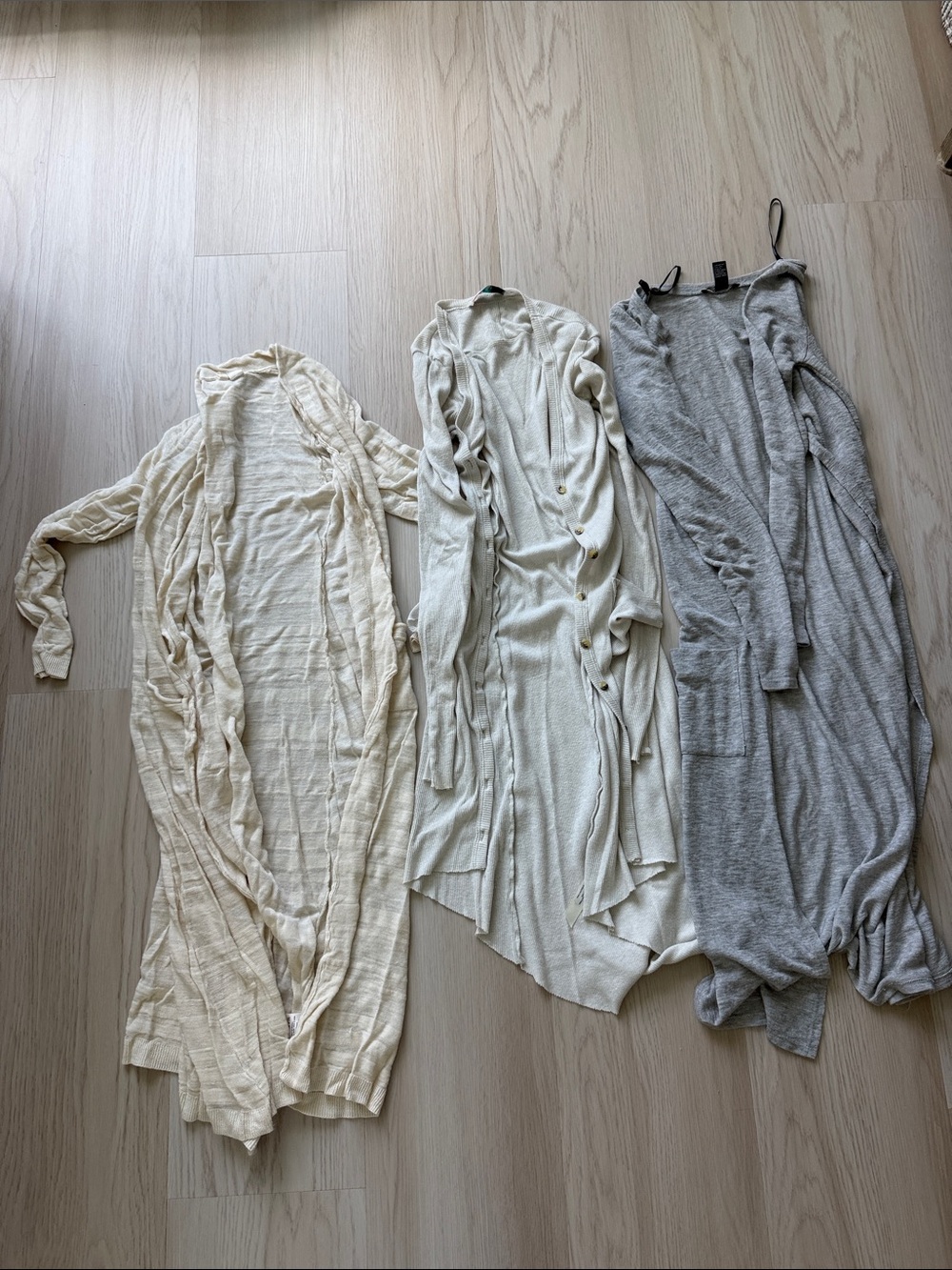 Three Long Knit Cardigans - Cream, Ivory, Gray Free People Anthropologie